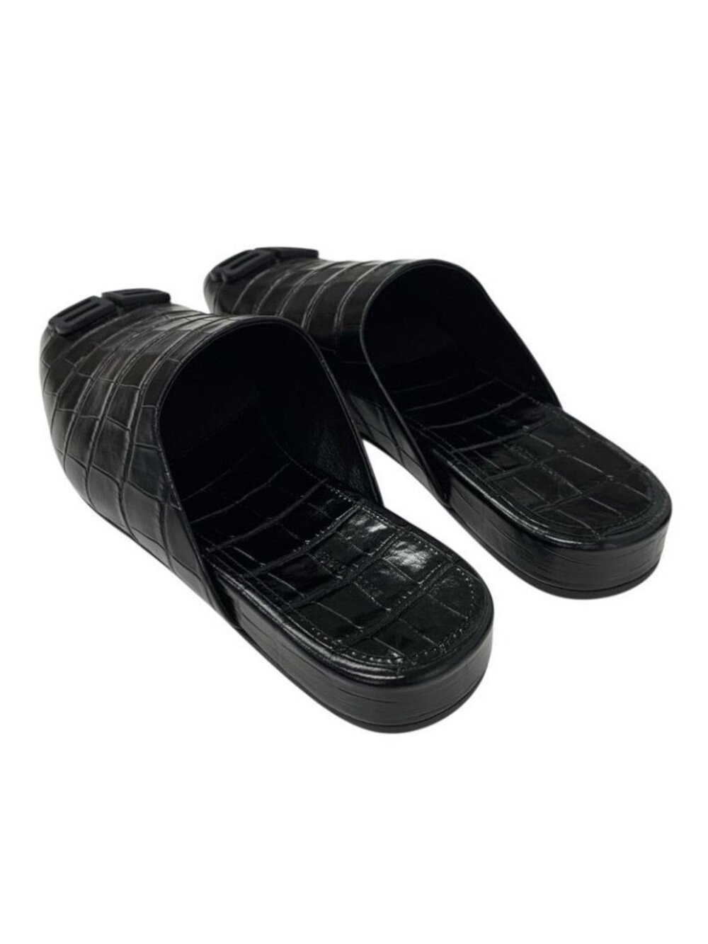 Balenciaga COSY BB Flat Shoes Leather Black Croco Shape Press Logo Mule - Picture 4 of 9